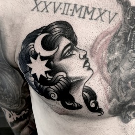 Oldschool frau mit monnd und stern - Mathi